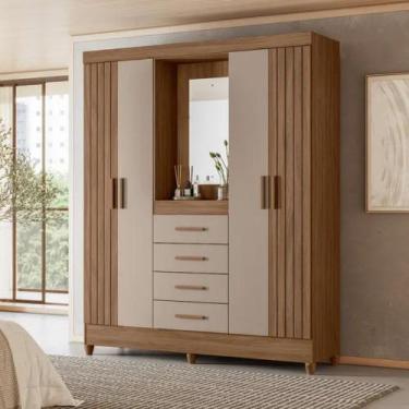 Imagem de Guarda-Roupa Solteiro 4 Portas 4 Gavetas Capelinha Atenas Moval, Carva