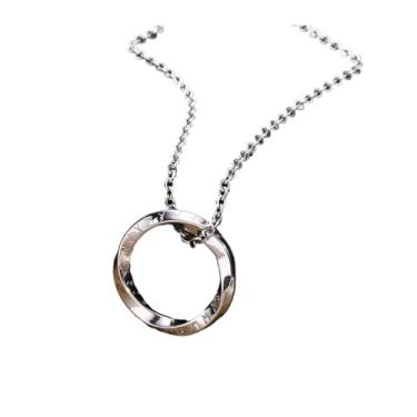 Imagem de Colares masculinos, colar masculino com pingente redondo de aço inoxidável, cor prata, para presente, Prateado, One Size