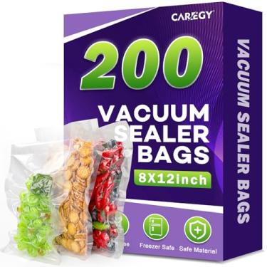 Imagem de CAREGY Sacos seladores a vácuo de 200 litros, 20 x 30 cm, sem BPA, saco selador a vácuo de alimentos texturizado de grau comercial para armazenamento de alimentos, preparação de refeições ou sous vide