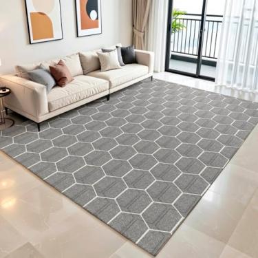 Imagem de Tapete Sala Quarto Luxo Grande 3,00 x 2,00 Antiderrapante Jacquard Decorativo Moderno Geométrico Tear Artesanal (Cinza, 3,00 x 2,00)