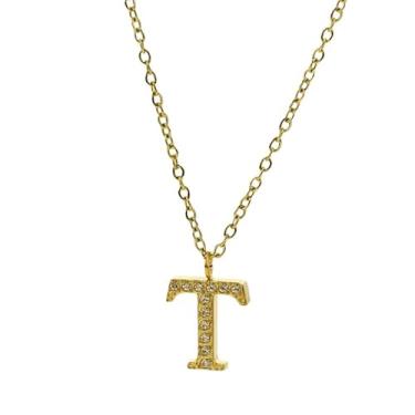 Imagem de tincolia Colar com 26 letras inglesas, acessórios de zircão, aço titânio, feminino, banhado a ouro, pingente colorido - T