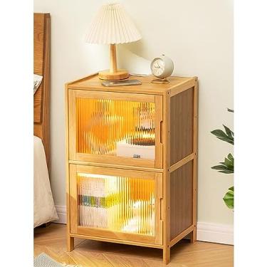 Imagem de Mesa de cabeceira, prateleira de cabeceira, armário de armazenamento de madeira maciça, armário de armazenamento de quarto (cor: marrom) (cor de tronco)