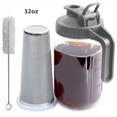 Imagem de Jarra de vidro Mason com tampa coador boca larga água à prova vazamento para café frio suco leite chá gelado e bebidas
