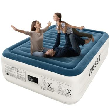 Imagem de VOSSER Colchão de ar Queen com bomba embutida, colchão inflável de inflação/esvaziamento rápido e fácil, colchão dobrável com bolsa de armazenamento, cama inflável para casa, acampamento e convidados