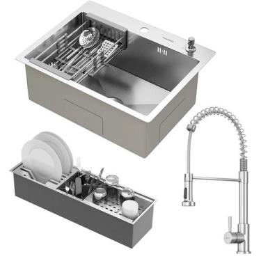 Imagem de Kit Cuba Quebec 60cm Aço Inox 304 com Calha Organizadora Aço Inox e To