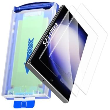 Imagem de Pacote com 2 protetores de tela para Samsung Galaxy S23 Ultra 5G de 6,8 polegadas [alinhamento automático/remoção de poeira], filme curvo 3D de fácil instalação, material híbrido HD 7H [sem vidro