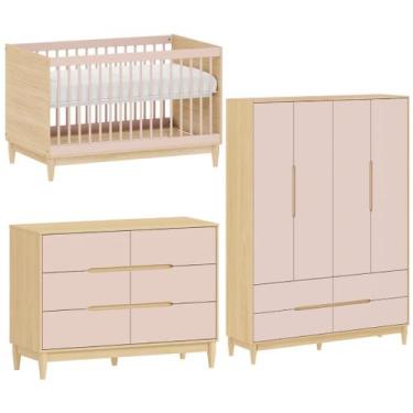 Imagem de Quarto de Bebê Completo com Berço 2 em 1, Cômoda e Guarda Roupa 4 port