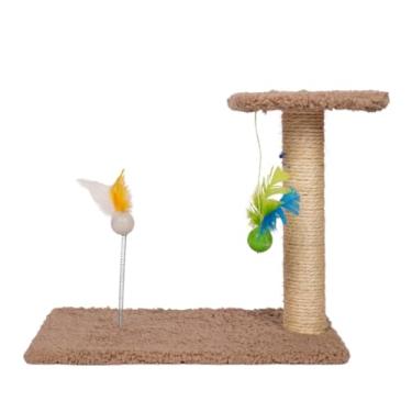 Imagem de Arranhador Para Gatos Pet Poste Sisal Brinquedo com Bolinha Pena - Mola(Marrom)