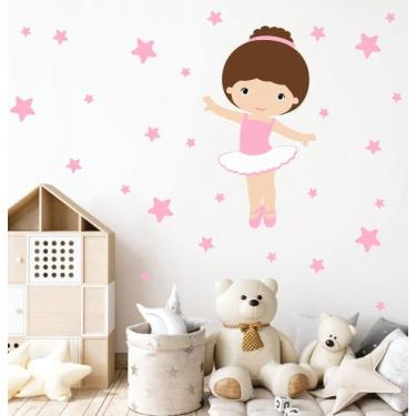 Imagem de Adesivo De Parede Princesa Bailarina Rosa Vestido Estrelas Bebê - Ades