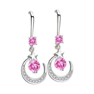 Imagem de Brincos Femininos De Prata Esterlina 925 Com Estrela E Lua, Safira Bra