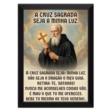 Imagem de Quadro Medalha de São Bento Cruz na Mão Com a Oração Poderosa de Proteção (Sem Moldura, 30x42cm)