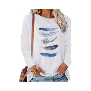 Imagem de Camiseta Feminina Fina De Algodão De Manga Comprida Branca - NONE, BR-