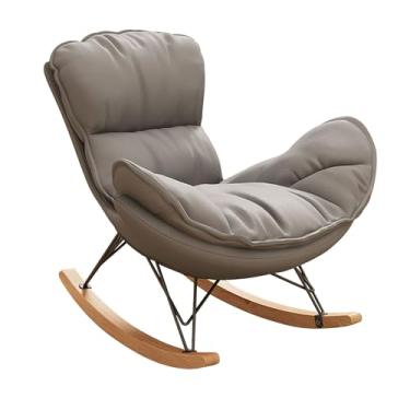 Imagem de Cadeira de balanço estofada moderna para berçário, poltrona reclinável confortável, balancim de couro sintético de meados do século para mães, móveis elegantes de berçário interno