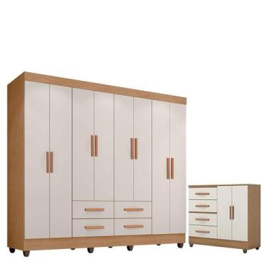 Imagem de Guarda Roupa Casal Porto com Cômoda Lite 4 Gavetas 2 Portas Nature Off
