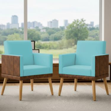 Imagem de Kit 2 Poltronas Decorativa Para Sala Recepção Escritório Consultório Lis Corino Peroba e Suede