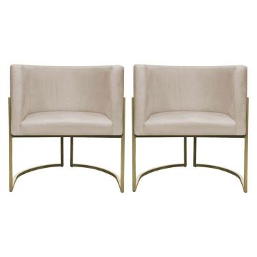 Imagem de Kit 2 Poltronas Decorativa Recepção Luna Suede Cores Base De Ferro Champagne Bege Suede