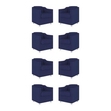 Imagem de Kit 8 Poltronas Decorativas Clinica Sala Recepção Tecido Cor:azul Marinho