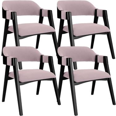 Imagem de Kit 4 Cadeiras Sala De Jantar Estar Living Estofada Suran L02 Preto Suede Rosê - Lyam Decor