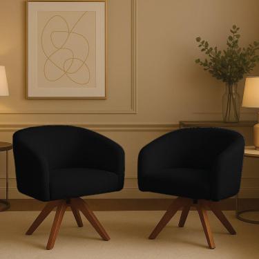 Imagem de Poltrona Sala Base Giratória Madeira Kit 2 Arielle Bouclê D03 - D'rossi Preto