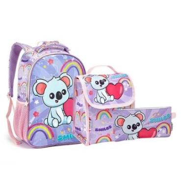 Imagem de Kit Mochila + Lancheira + Estojo Lilás Kids Coala | Seanite-Unissex