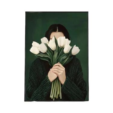 Imagem de Pôster De Arte Abstrata De Mulher Com Flores, Estilo Japandi Minimalis