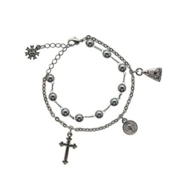 Imagem de Pulseira Hematita proteção Medalha de São Bento Nossa Senhora AR1523 -