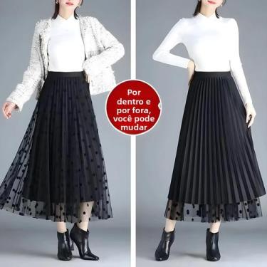 Imagem de Saia Feminina Branca De Renda Com Tule E Flocagem, Cintura Alta, Model