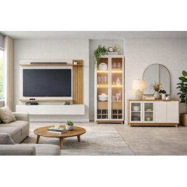 Imagem de Rack com Painel para Tv 70 Polegadas 175,6cmx180,1cm Ripado 1 Cristale