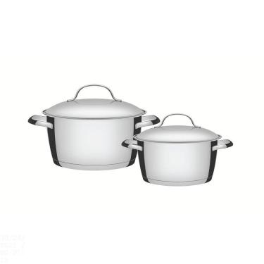 Imagem de Jogo De Panelas Tramontina Allegra Em Aço Inox Com Fundo Triplo E Tampas De Inox 2 Peças Tramontina