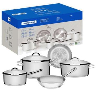 Imagem de Jogo De Panelas Tramontina Allegra Em Aço Inox Com Fundo Triplo 5 Peça