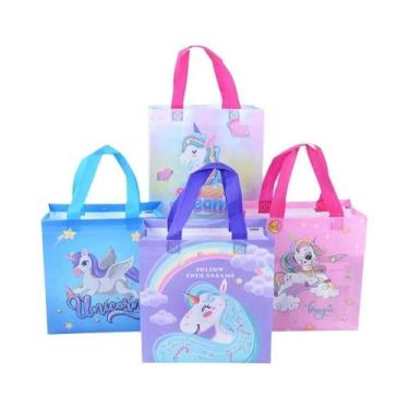Imagem de Sacolas De Presente Não Tecidas Com Alça De Dinossauro Unicórnio, 4 Pe