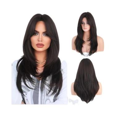 Imagem de Peruca Sintética Longa Ondulada Ombre Preto a Vermelho Para Mulheres C