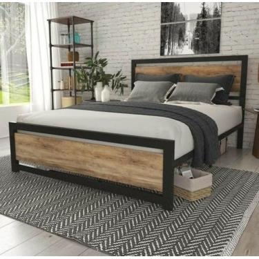 Imagem de CAMA DE CASAL AÇO FERRO MDF ESTILO INDUSTRIAL CA02 Informar cor da est