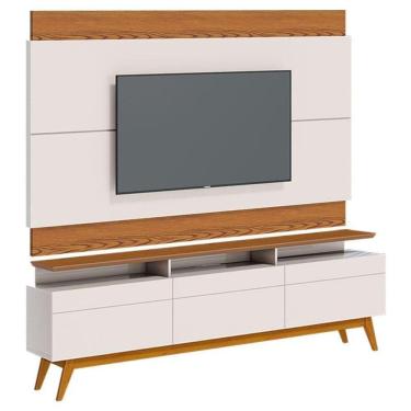 Imagem de Rack Bancada 3 Gavetas Com Nicho E Painel Para Tv Classic 1.8 Off White Freijó - Imcal