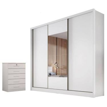 Imagem de Guarda Roupa Casal Medelim Com Espelho E Gaveteiro Suiça Neve - Horizonte