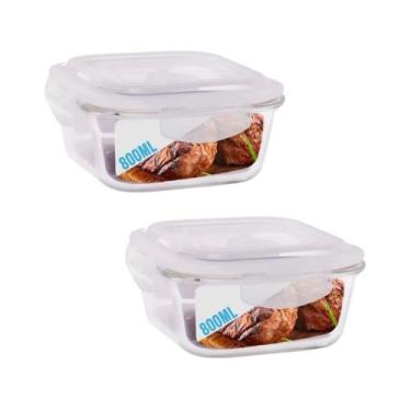 Imagem de Kit 2 Potes Hermético Quadrado Vidro Freezer Micro-ondas Marmita Com T