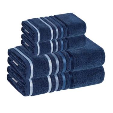 Imagem de Jogo Toalha de Banho Karsten Gigante Fio Penteado 4 Peças, Cobalto