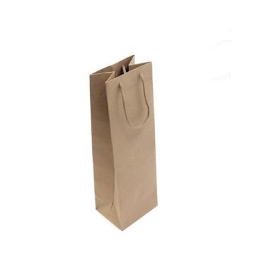 Imagem de 10 Sacolas de Papel kraft para garrafa de vinho: 35x11x9cm Cor:Kraft -
