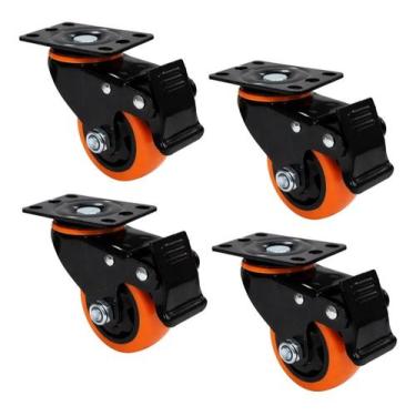 Imagem de Kit 4 Rodízios Giratório 75mm 3'' Roda Pu Com Freio Vollekz