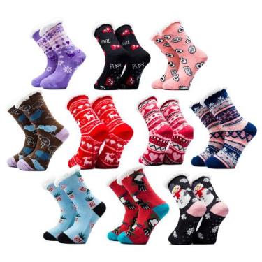 Imagem de Kit 10 Pares De Meias Térmica Forrada Lã Adulto Unissex Antiderrapante