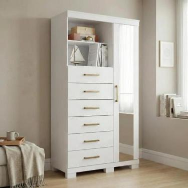 Imagem de Cômoda Sapateira Multiuso 6 Gavetas 1 Porta com Espelho e Pés Marabá B