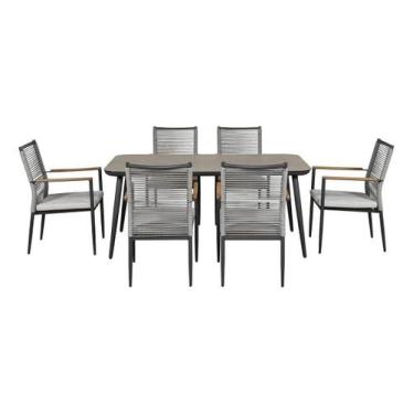 Imagem de Conjunto De Jantar Aluminio 7 Pecas 1 Mesa 6 Cadeiras Cinza - Brazil H