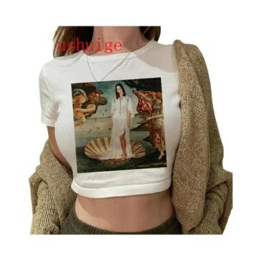 Imagem de Camiseta Vintage Crop Top Harajuku Feminina De Manga Curta Com Gráfico