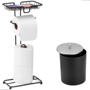 Imagem de Kit Acessorios Papeleira de Chão Porta Papel Higiênico Lixeira Lavabo 
