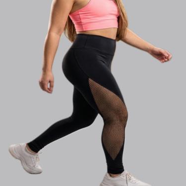 Imagem de Calça Legging Fitness Feminina Poliamida Cintura Alta com Tela Lateral e Proteção UV Preta D&A-Feminino