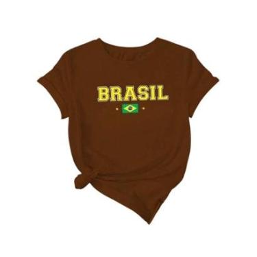 Imagem de Camiseta Feminina Casual Copa Brasil 2026 em Algodão Manga Curta Leve e Confortável do P ao G1-Feminino
