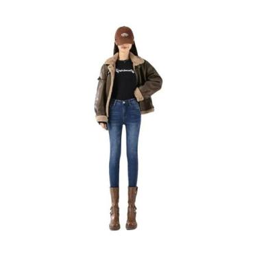 Imagem de Calças Jeans Femininas De Cintura Alta, Térmicas, Estilo Skinny, Para 