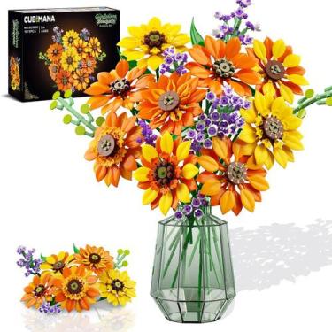 Imagem de Conjunto de construção CUBIMANA Flowers Girassol Bouquet com luzes 101