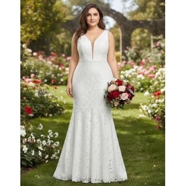 Imagem de Vestido Casamento 42 Plus Size Noiva Longo Renda Civil Festa - Bella F