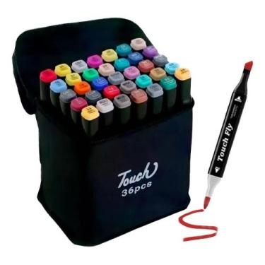 Imagem de Estojo Bolsa Canetinha Marca Texto Ponta Dupla Kit 36 Cores - Congratu